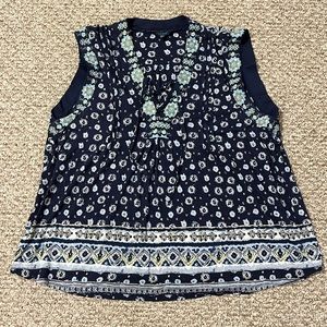 LAST CALL DONATING Lucky Brand Blue Floral Bohemian Boho V Neck Tank Top Blouse